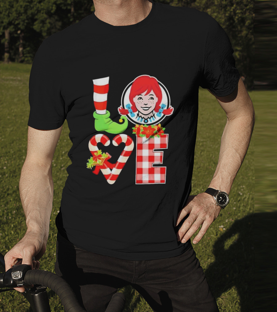 LOVE Elf Wendy’s Christmas Red Stripes Plaid Candy Cane Holiday T-Shirt