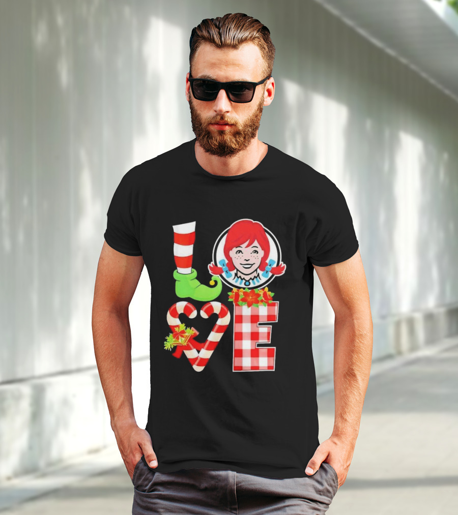 LOVE Elf Wendy’s Christmas Red Stripes Plaid Candy Cane Holiday T-Shirt