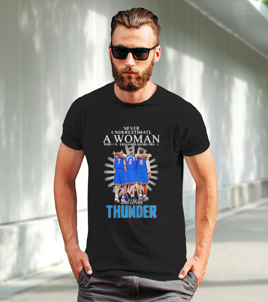 Never Underestimate A Woman Who Understands Basketball And Loves Thunder Players T-Shirt