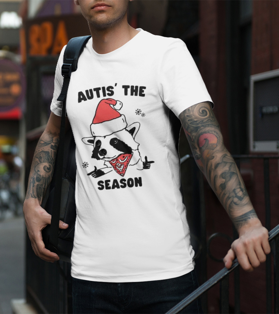 Autis' The Season Santa Raccoon Christmas Holiday Festive T-Shirt