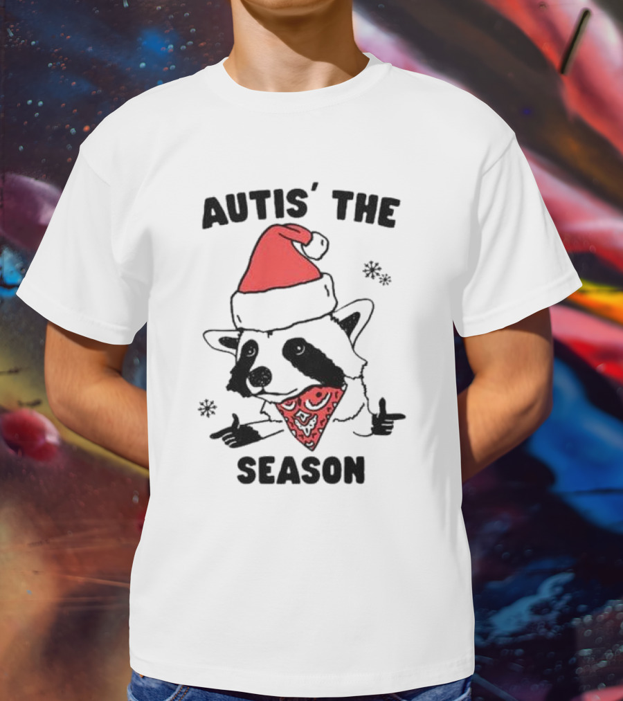 Autis' The Season Santa Raccoon Christmas Holiday Festive T-Shirt