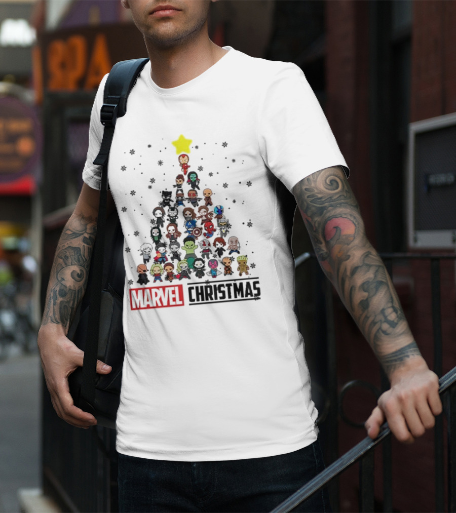 Marvel Christmas Chibi Avengers Characters Tree T-Shirt