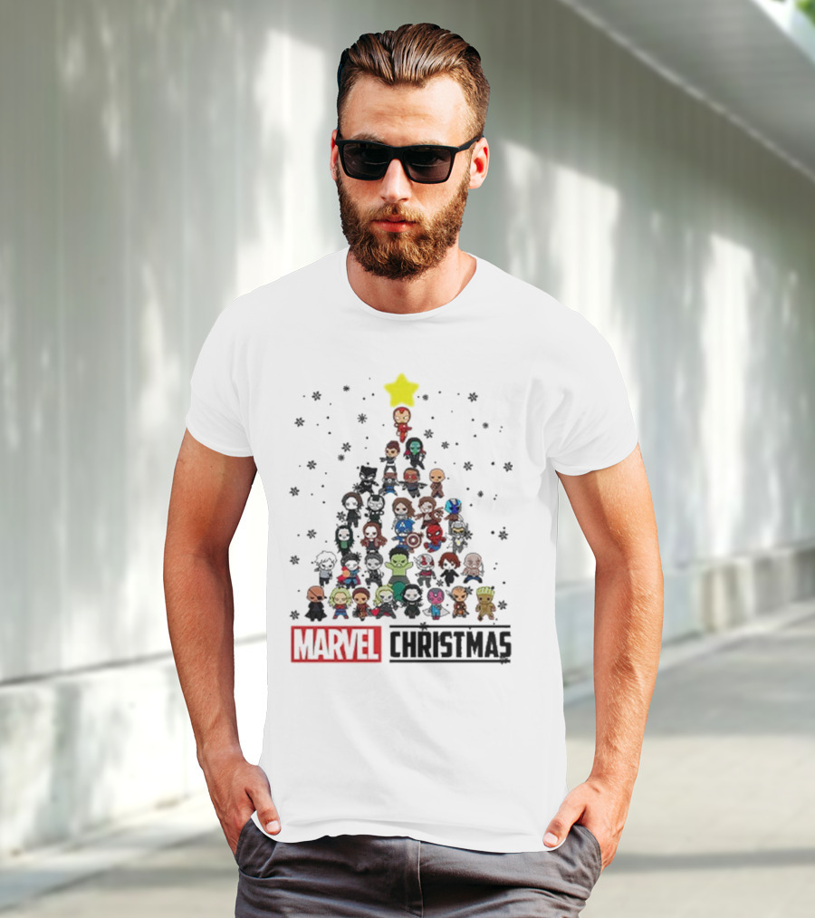 Marvel Christmas Chibi Avengers Characters Tree T-Shirt
