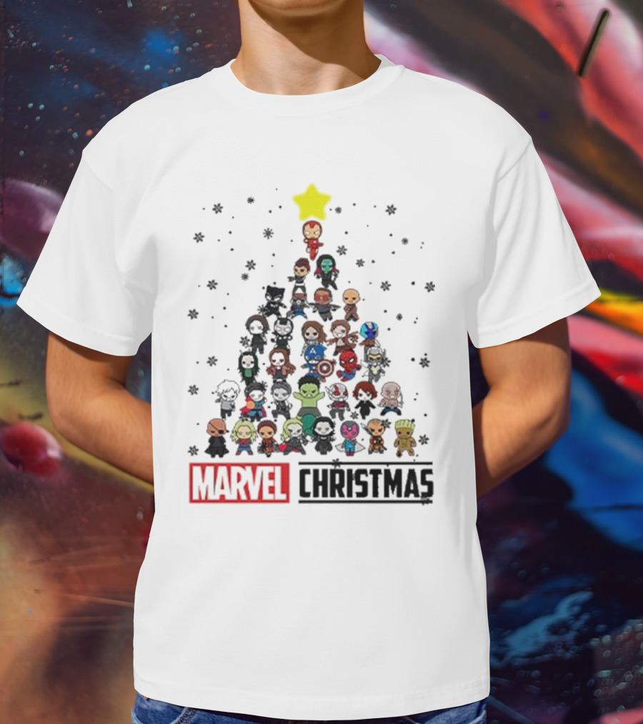 Marvel Christmas Chibi Avengers Characters Tree T-Shirt