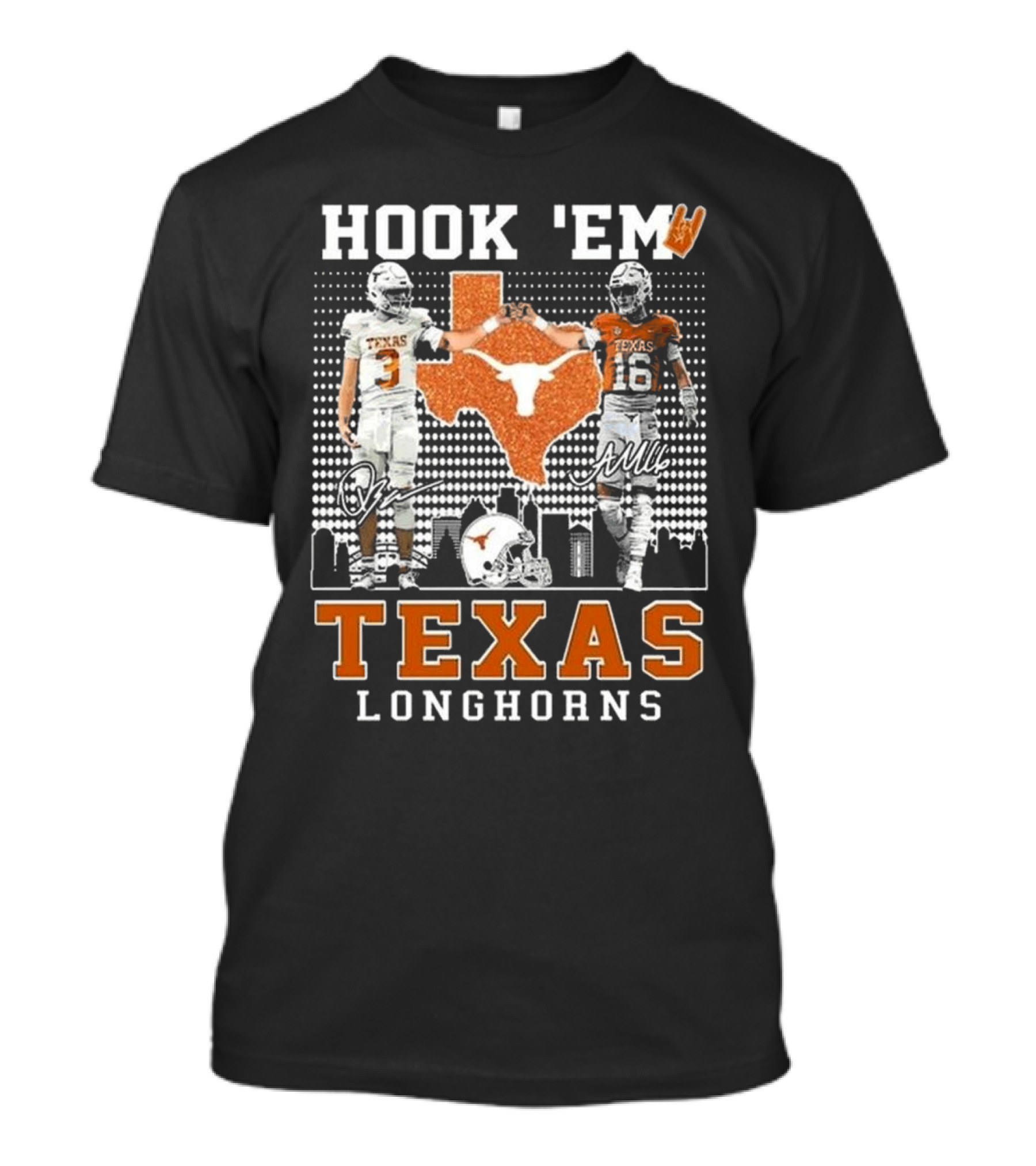 Hook 'Em Texas Longhorns Jordan Whittington Arch Manning Signatures T-Shirt