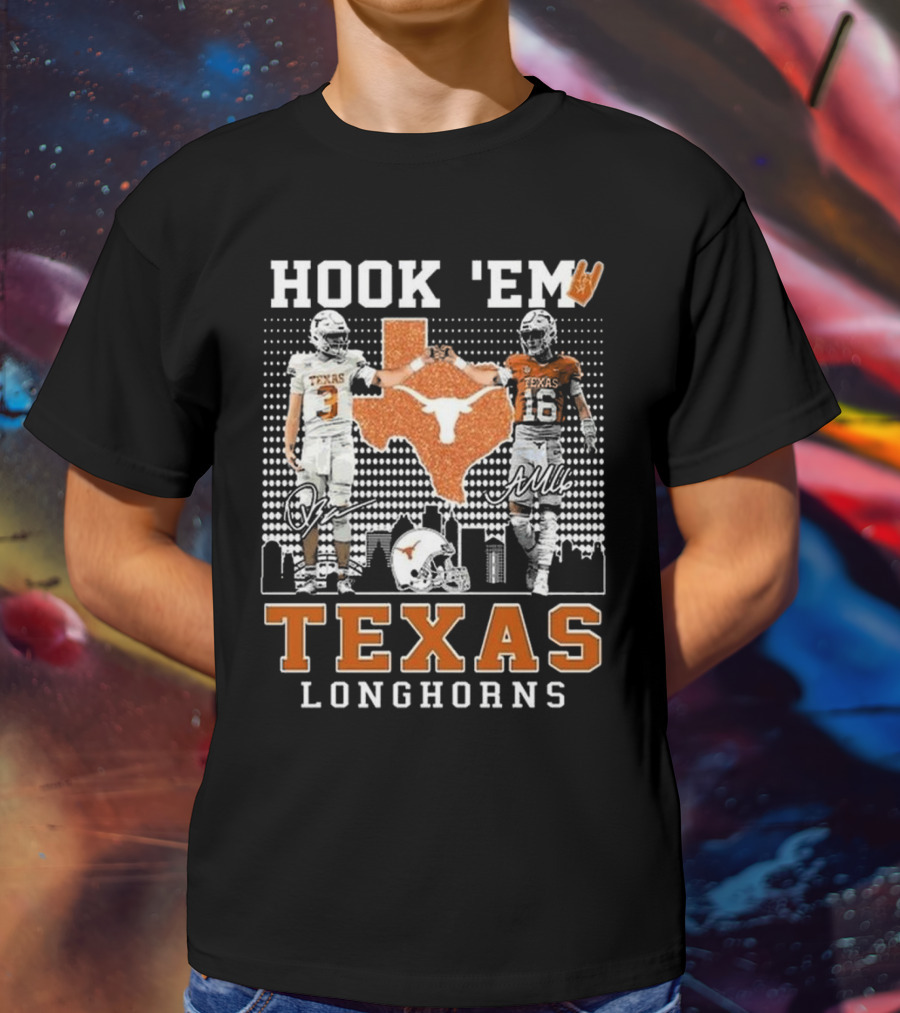 Hook 'Em Texas Longhorns Jordan Whittington Arch Manning Signatures T-Shirt