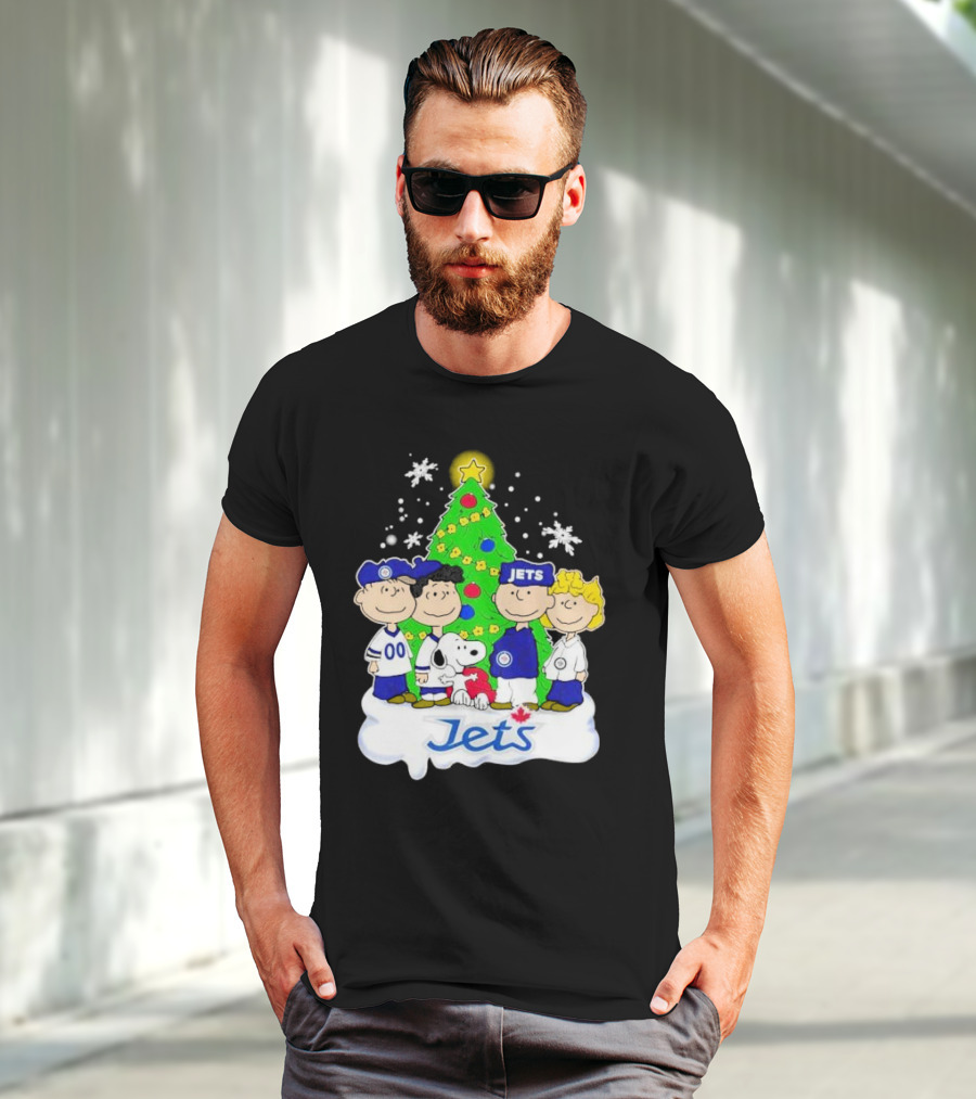 Winnipeg Jets Peanuts Characters Christmas Tree Snoopy Snowflakes T-Shirt