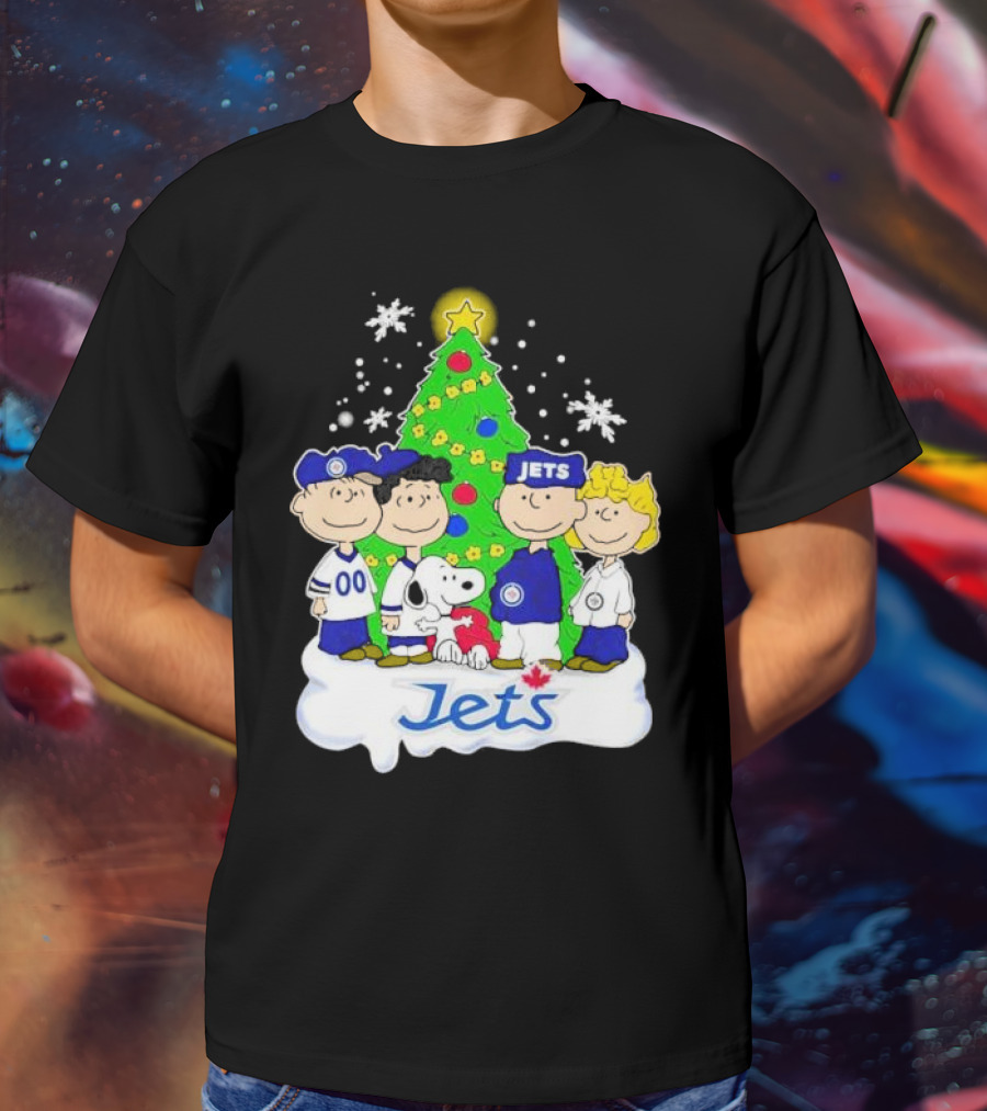 Winnipeg Jets Peanuts Characters Christmas Tree Snoopy Snowflakes T-Shirt
