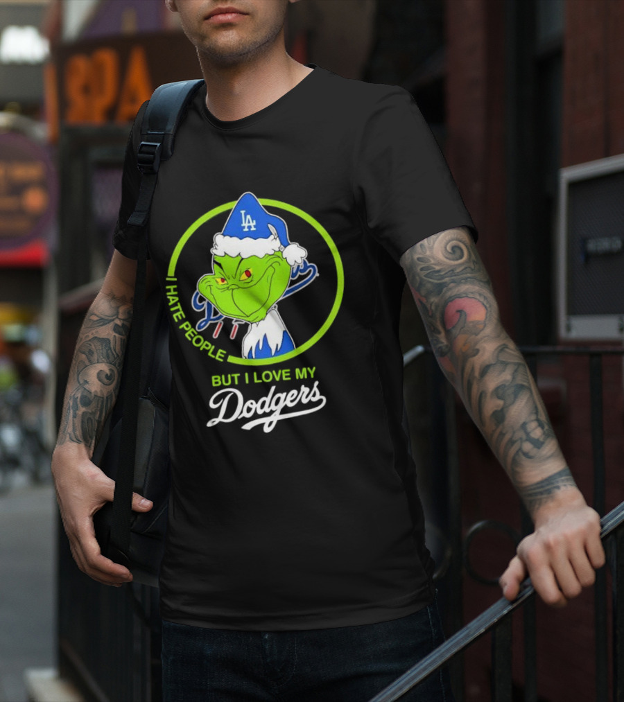 Grinch I Hate People But I Love My LA Dodgers Christmas T-Shirt