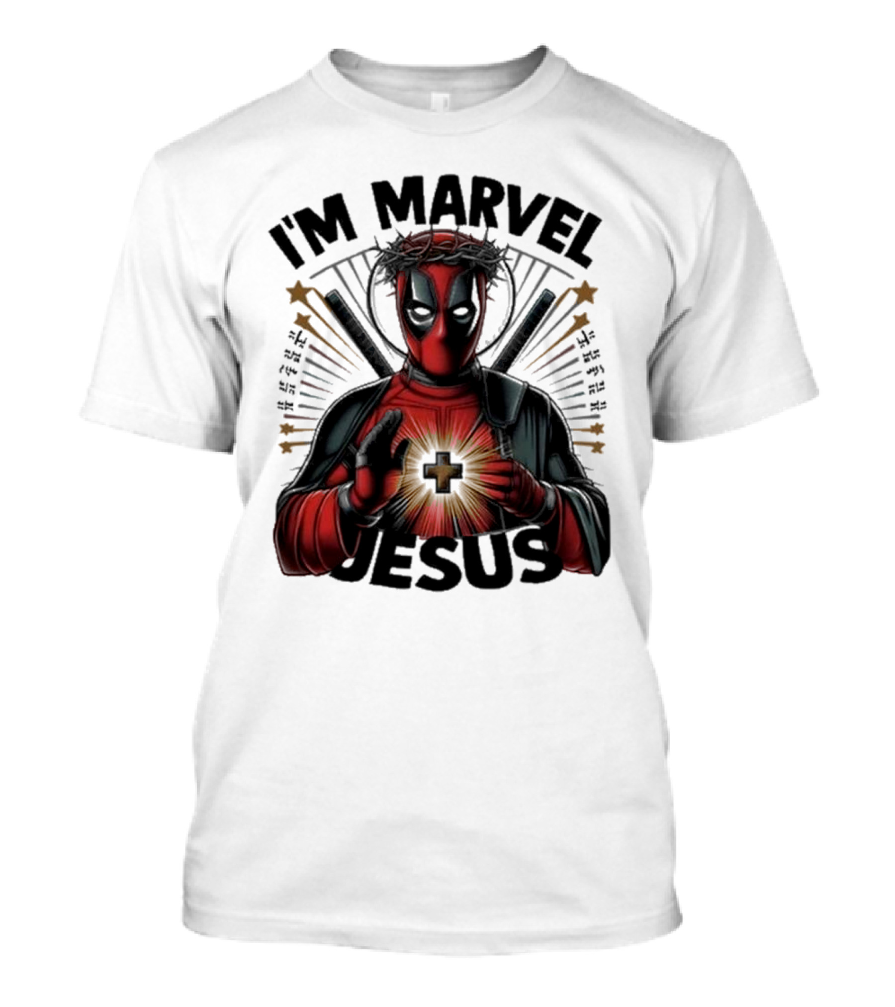 I'm Marvel Jesus Deadpool With Cross Halo And Swords T-Shirt