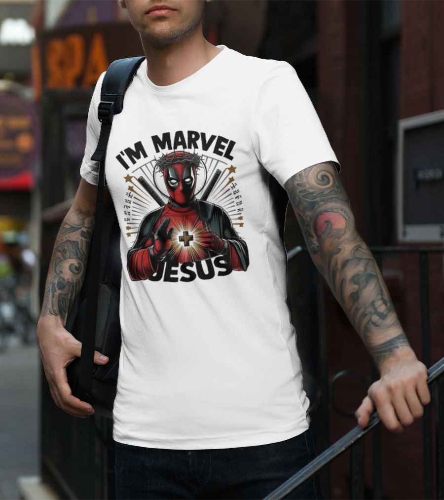 I'm Marvel Jesus Deadpool With Cross Halo And Swords T-Shirt