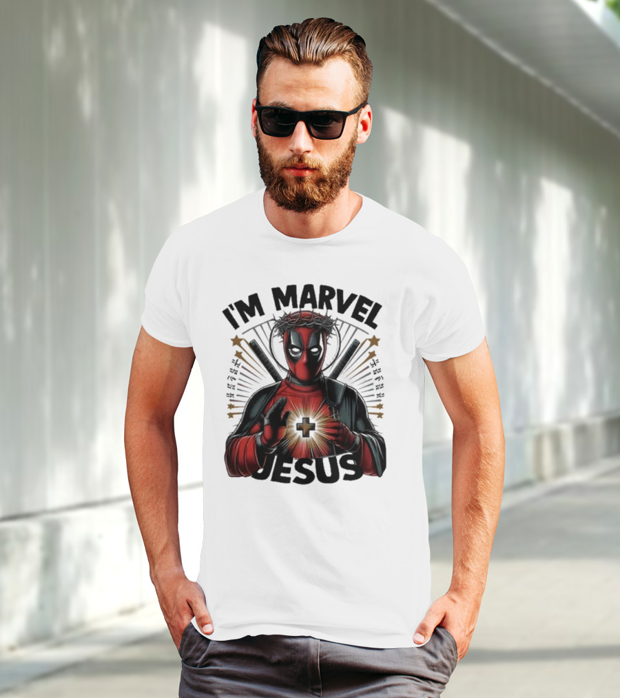 I'm Marvel Jesus Deadpool With Cross Halo And Swords T-Shirt