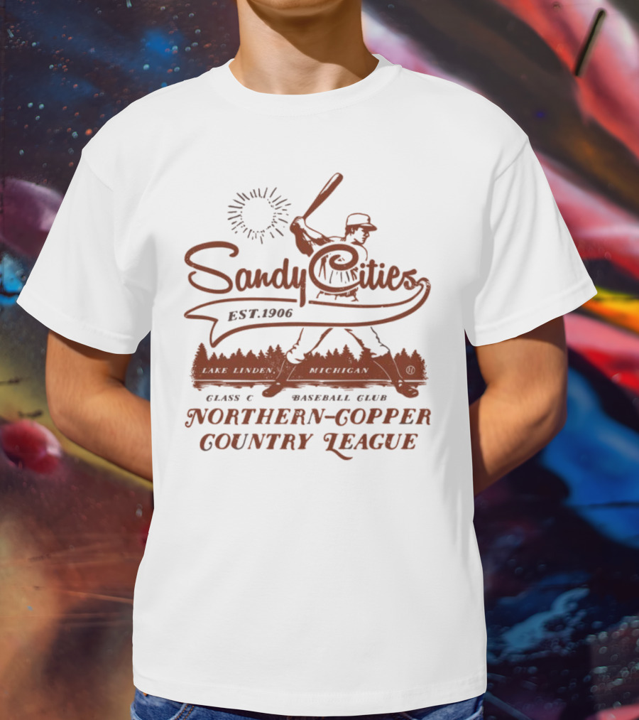 Sandy Cities Lake Linden Michigan Vintage Class C Baseball Club Northern Copper Country League Est. 1906 T-Shirt