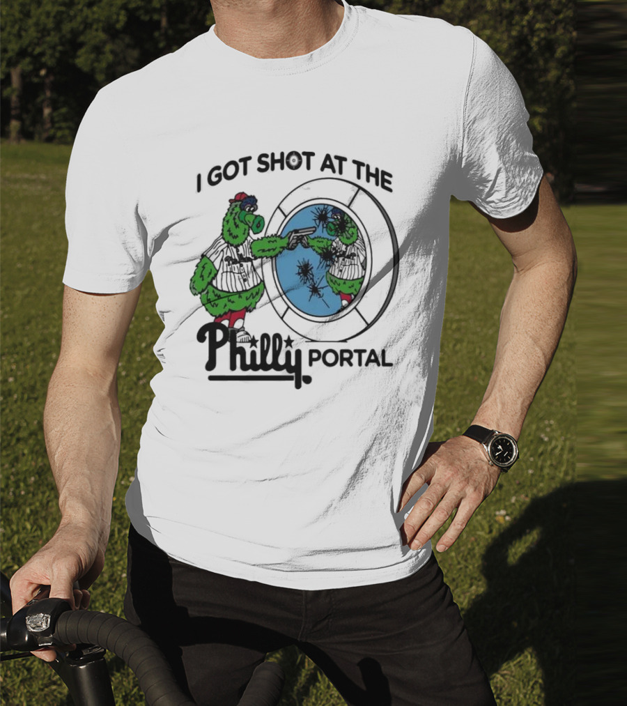 I Got Shot At The Philly Portal With Phillie Phanatic And Reflective Mirror Image T-Shirt