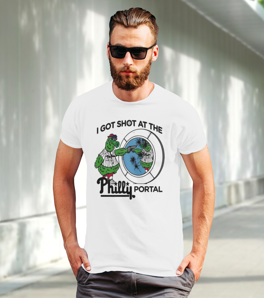 I Got Shot At The Philly Portal With Phillie Phanatic And Reflective Mirror Image T-Shirt