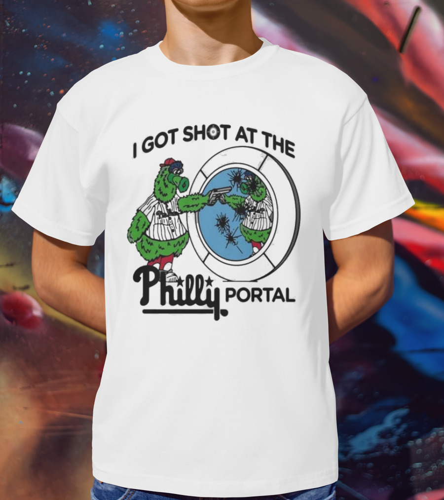 I Got Shot At The Philly Portal With Phillie Phanatic And Reflective Mirror Image T-Shirt