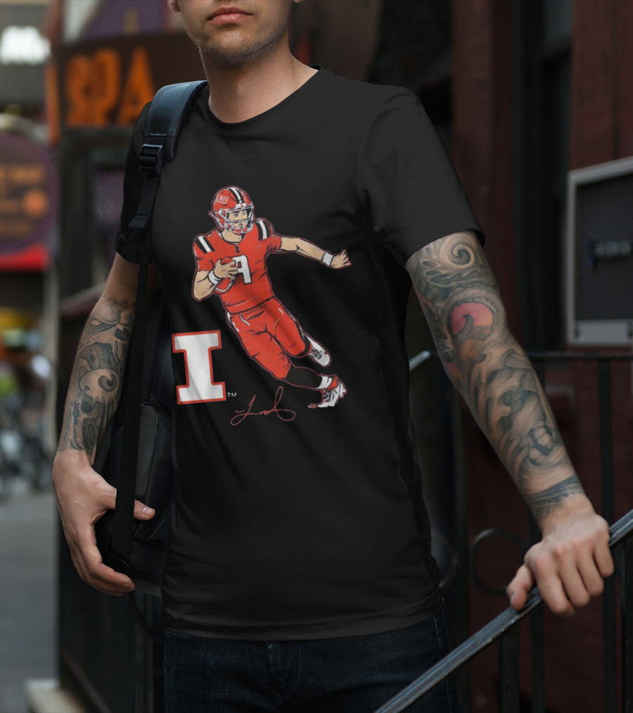 Illinois Football Luke Altmyer Superstar Pose I Logo Signature T-Shirt