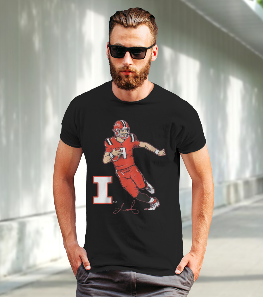 Illinois Football Luke Altmyer Superstar Pose I Logo Signature T-Shirt