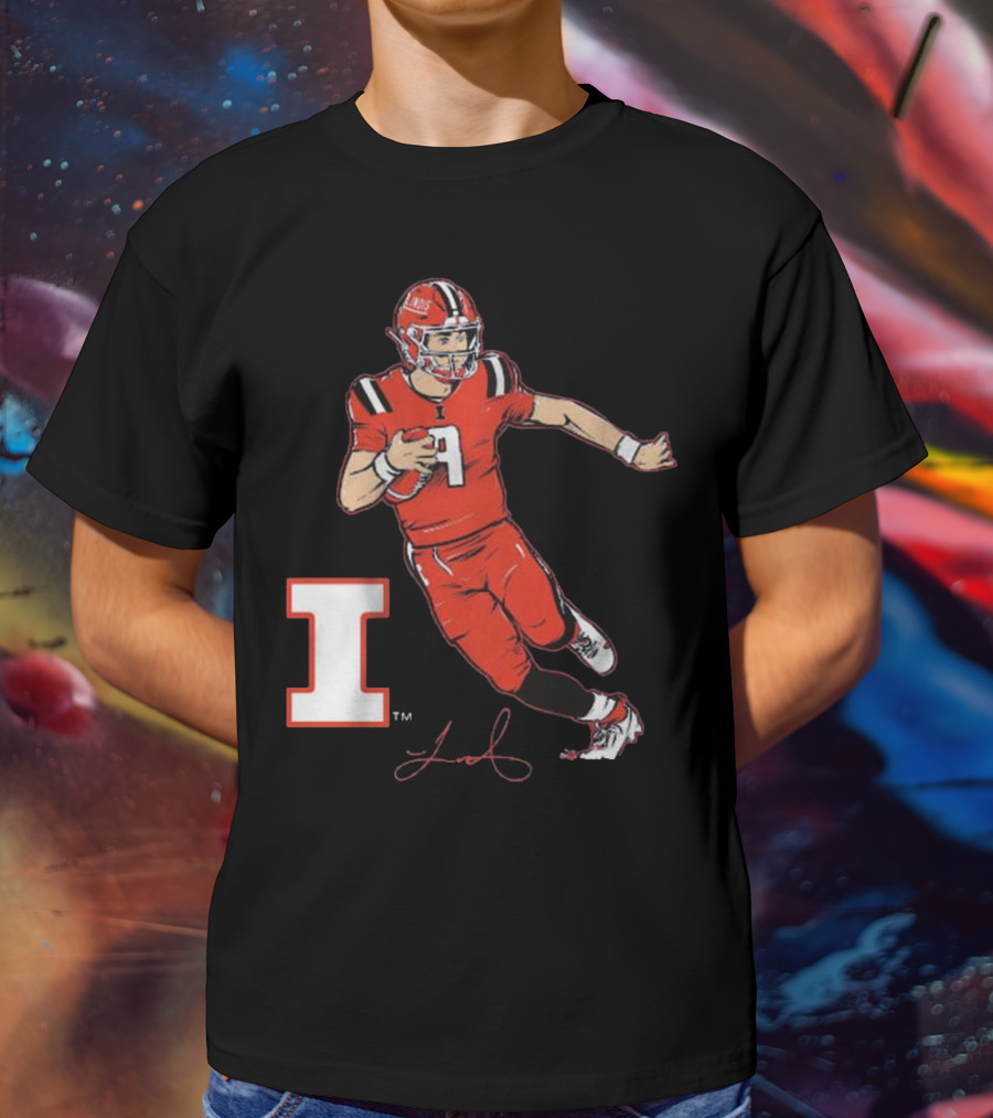 Illinois Football Luke Altmyer Superstar Pose I Logo Signature T-Shirt