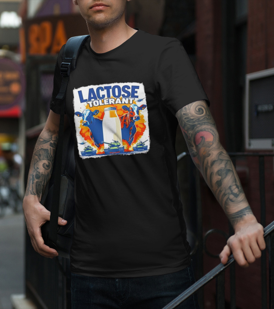 LACTOSE TOLERANT Milk Defense With Cows And Tanks T-Shirt