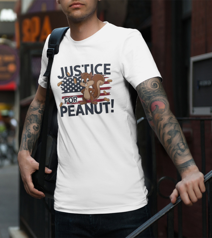 Justice For Peanut The Squirrel American Flag Peanuts T-Shirt