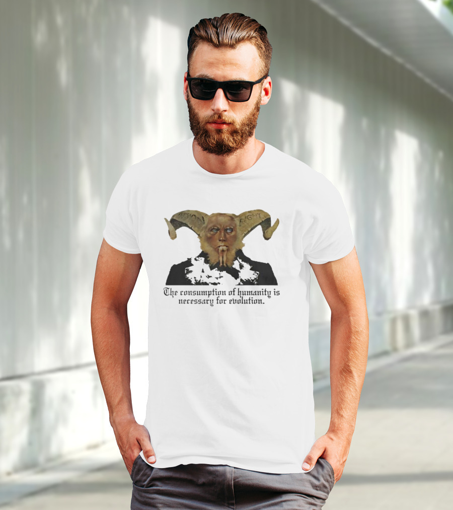 The Consumption Of Humanity Is Necessary For Evolution Goat Mask Figure T-Shirt