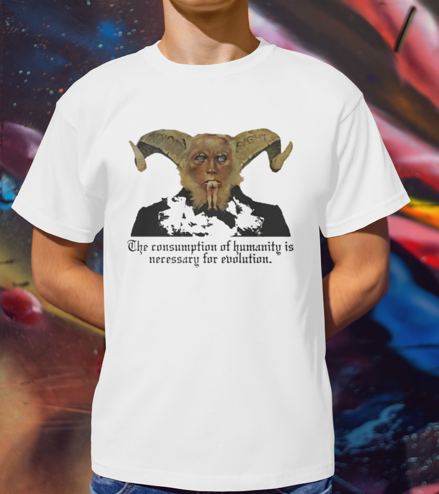 The Consumption Of Humanity Is Necessary For Evolution Goat Mask Figure T-Shirt