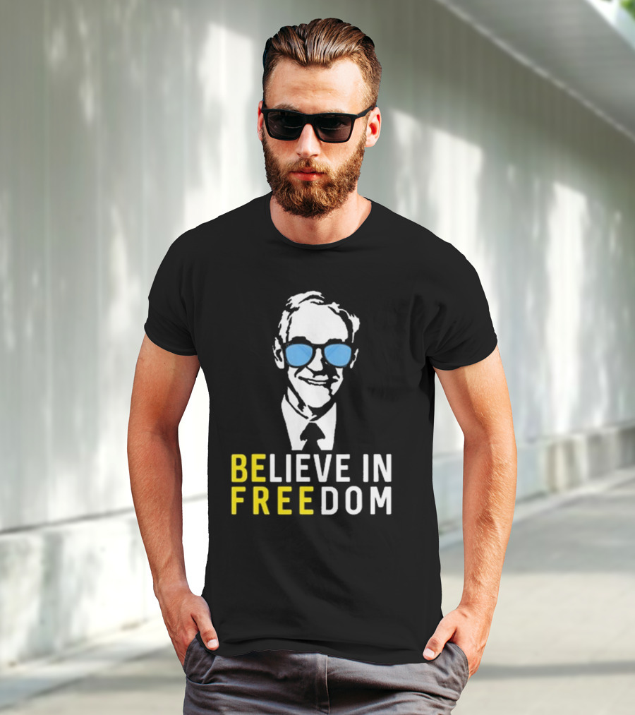 Believe In Freedom Libertarian Ron Paul Blue Sunglasses T-Shirt