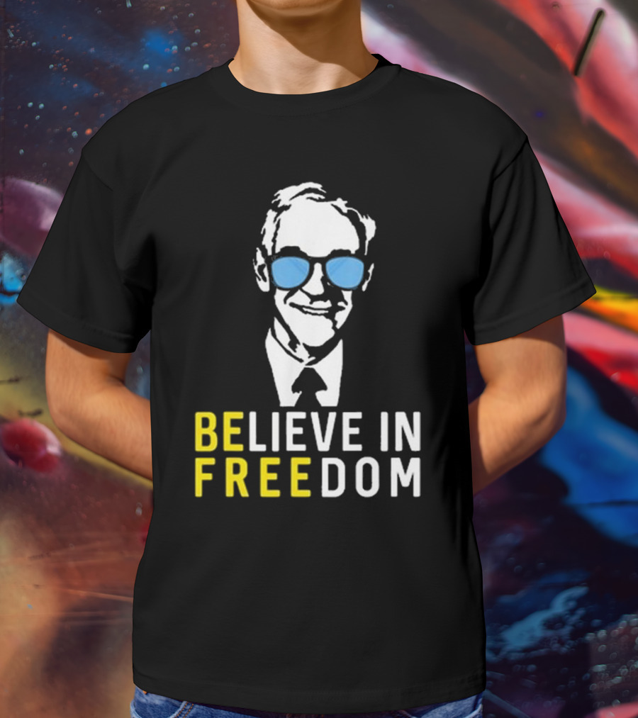 Believe In Freedom Libertarian Ron Paul Blue Sunglasses T-Shirt