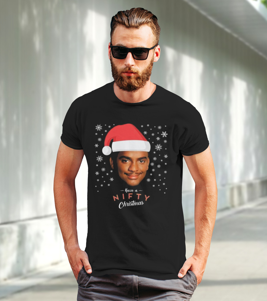 Carlton Banks Have A Nifty Christmas Fresh Prince Santa Hat Snowflakes T-Shirt
