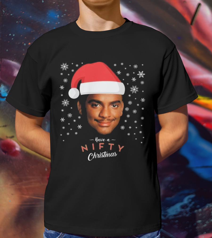 Carlton Banks Have A Nifty Christmas Fresh Prince Santa Hat Snowflakes T-Shirt