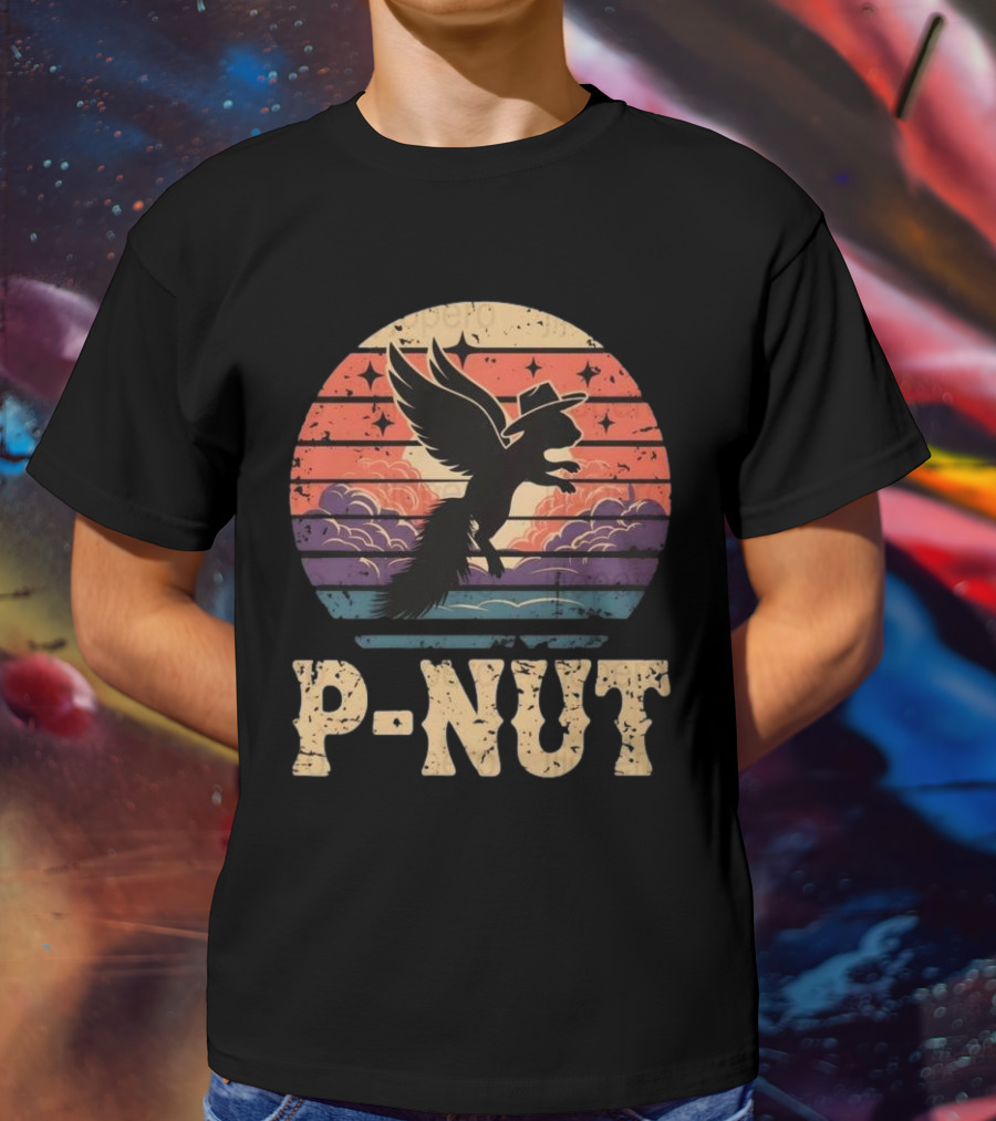 P-Nut Flying Squirrel In Hat With Sunset Sky Justice For Peanut T-Shirt