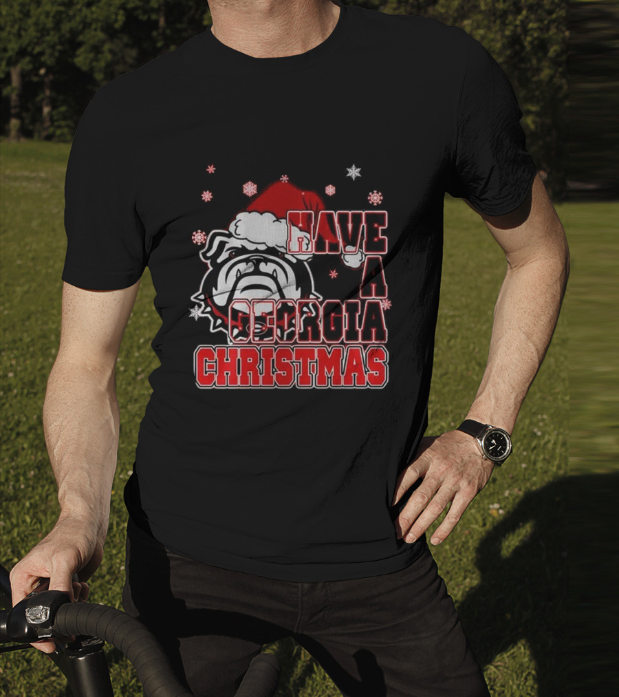 Georgia Bulldogs Have A Merry Christmas With Georgia Bulldogs Logo Snowflakes Santa Hat T-Shirt