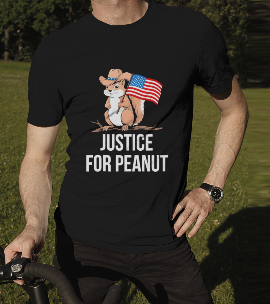 Justice For Peanut Squirrel Holding US Flag In Cowboy Hat T-Shirt