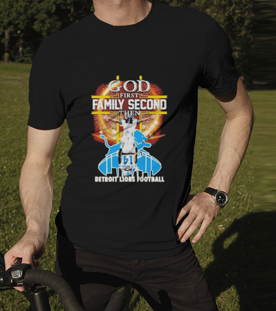 God First Family Second Detroit Lions Football Amon-Ra St. Brown Headstand T-Shirt