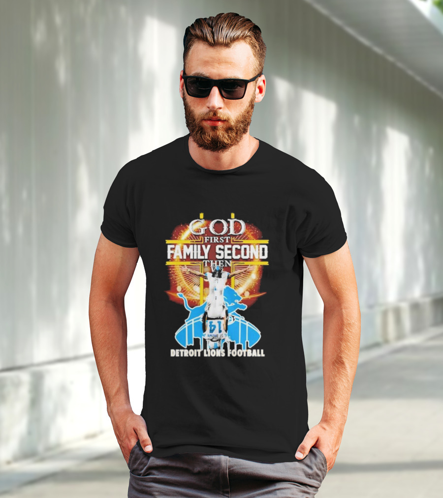 God First Family Second Detroit Lions Football Amon-Ra St. Brown Headstand T-Shirt