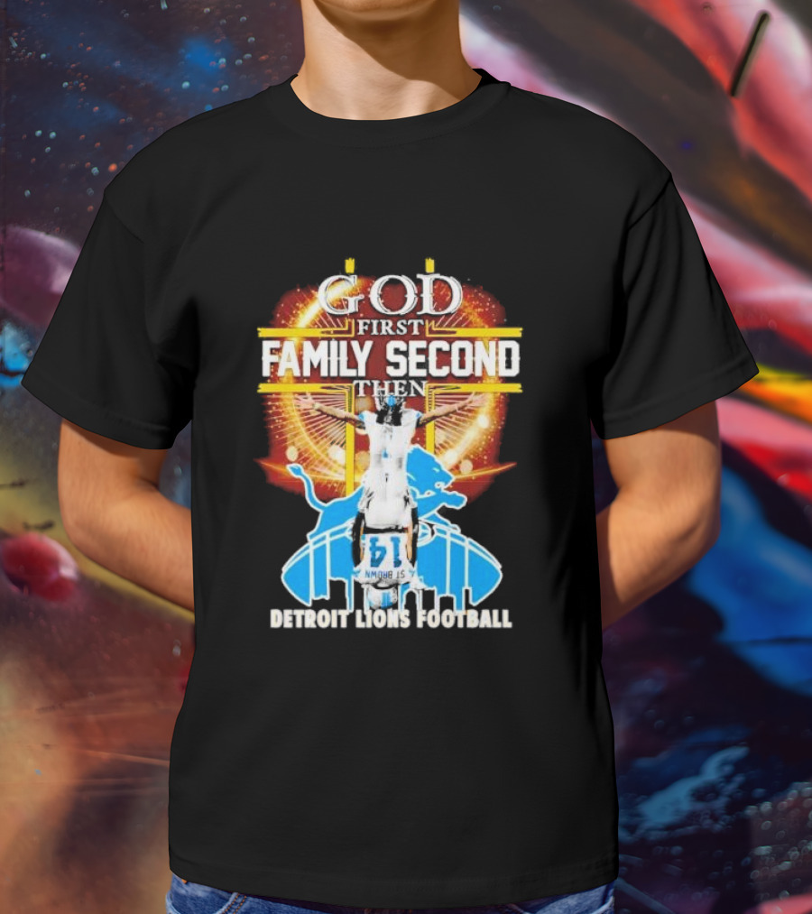 God First Family Second Detroit Lions Football Amon-Ra St. Brown Headstand T-Shirt