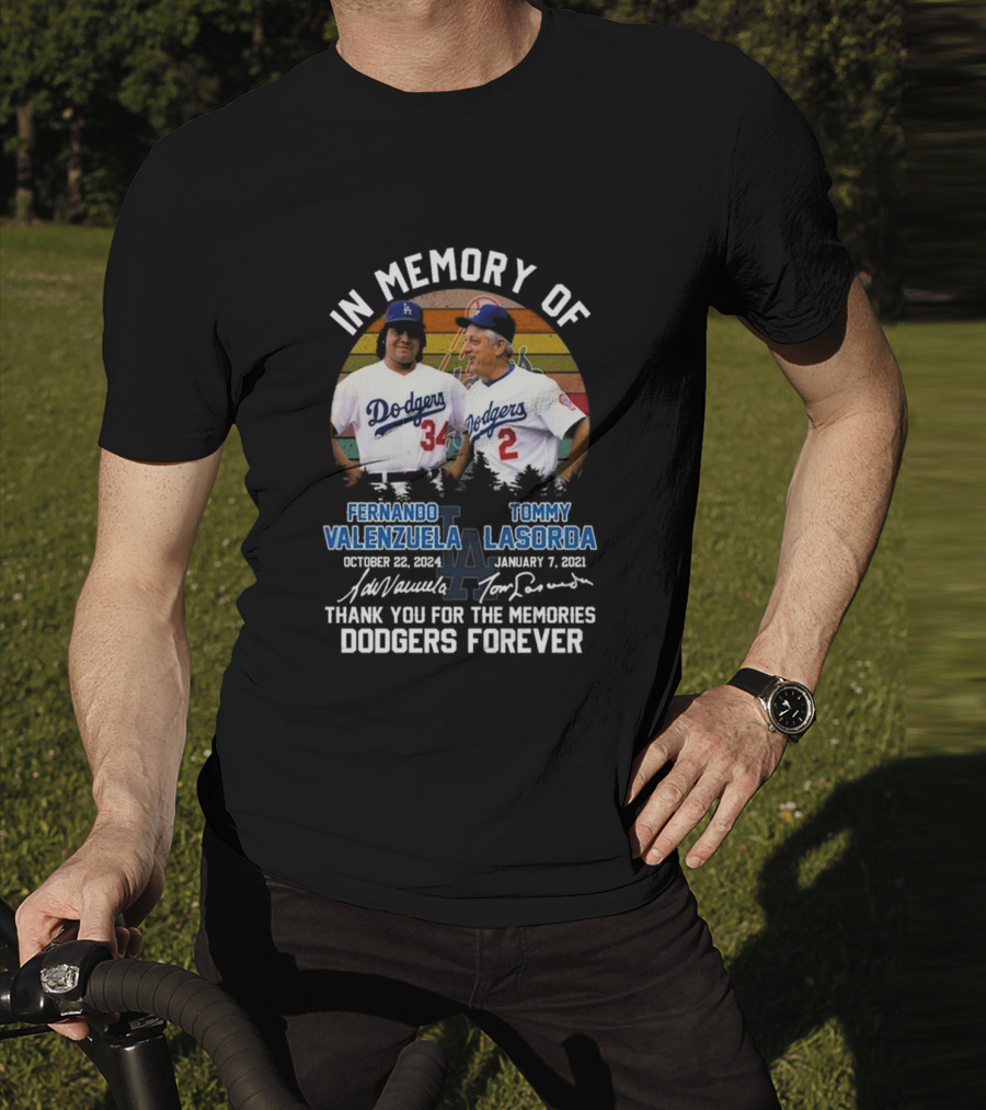 In Memory Of Fernando Valenzuela Tommy Lasorda Dodgers Forever Signatures T-Shirt