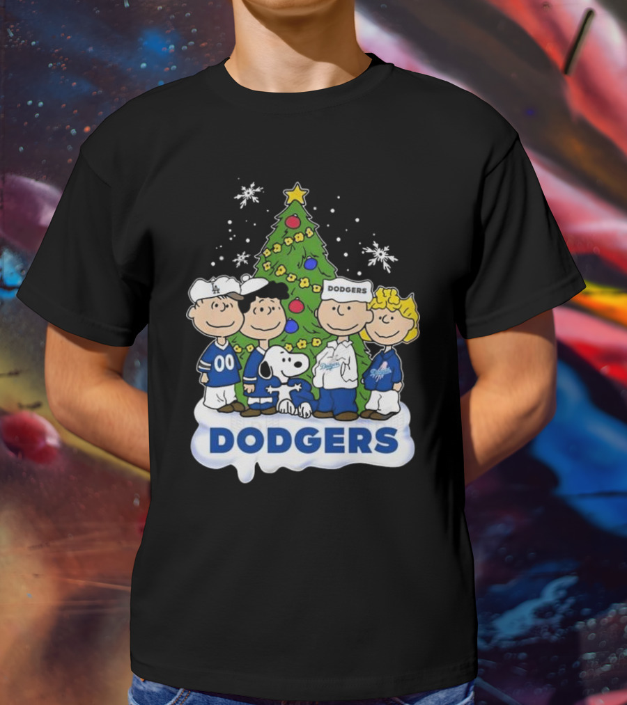 Los Angeles Dodgers Merry Christmas With Snoopy And Peanuts Characters T-Shirt
