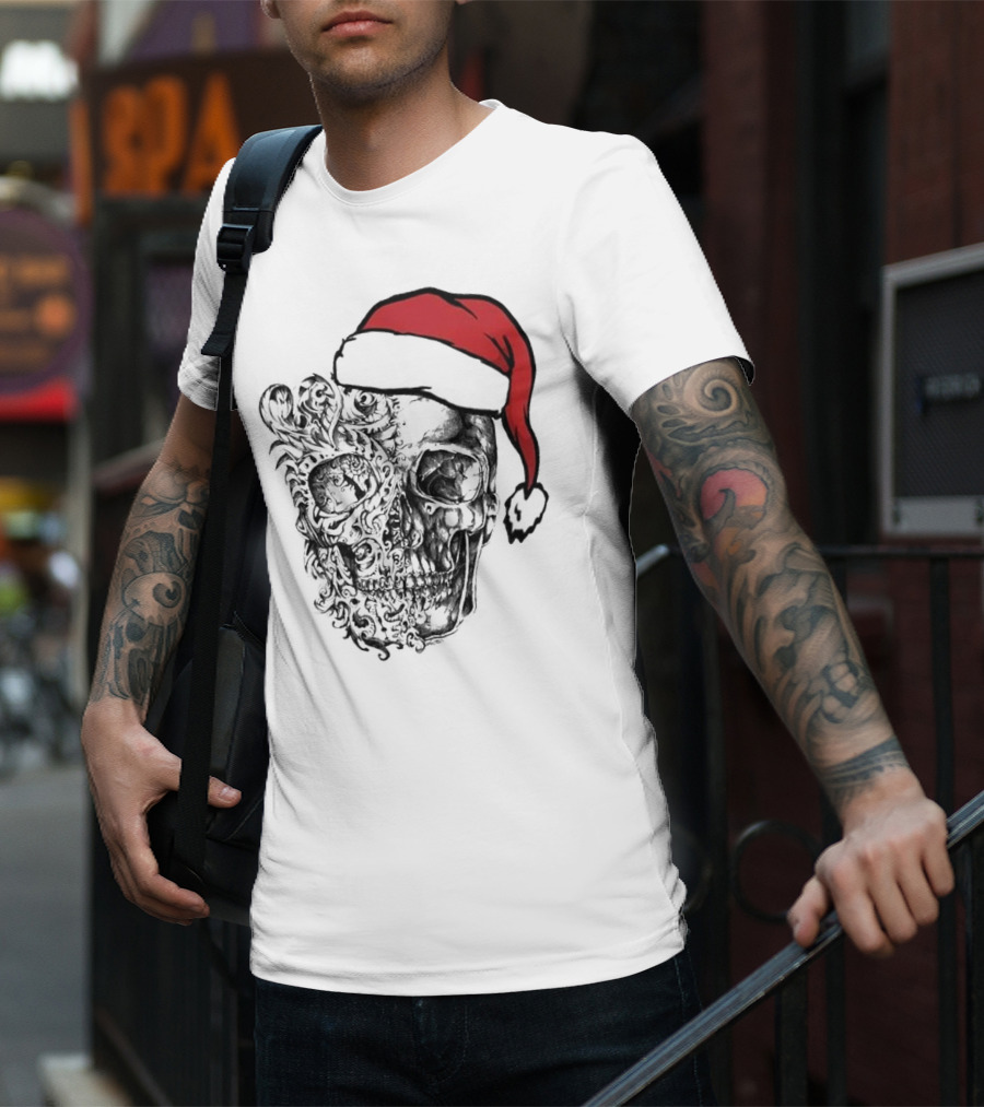 Deck The Halls With Skulls And Bodies Santa Hat Christmas Skull T-Shirt