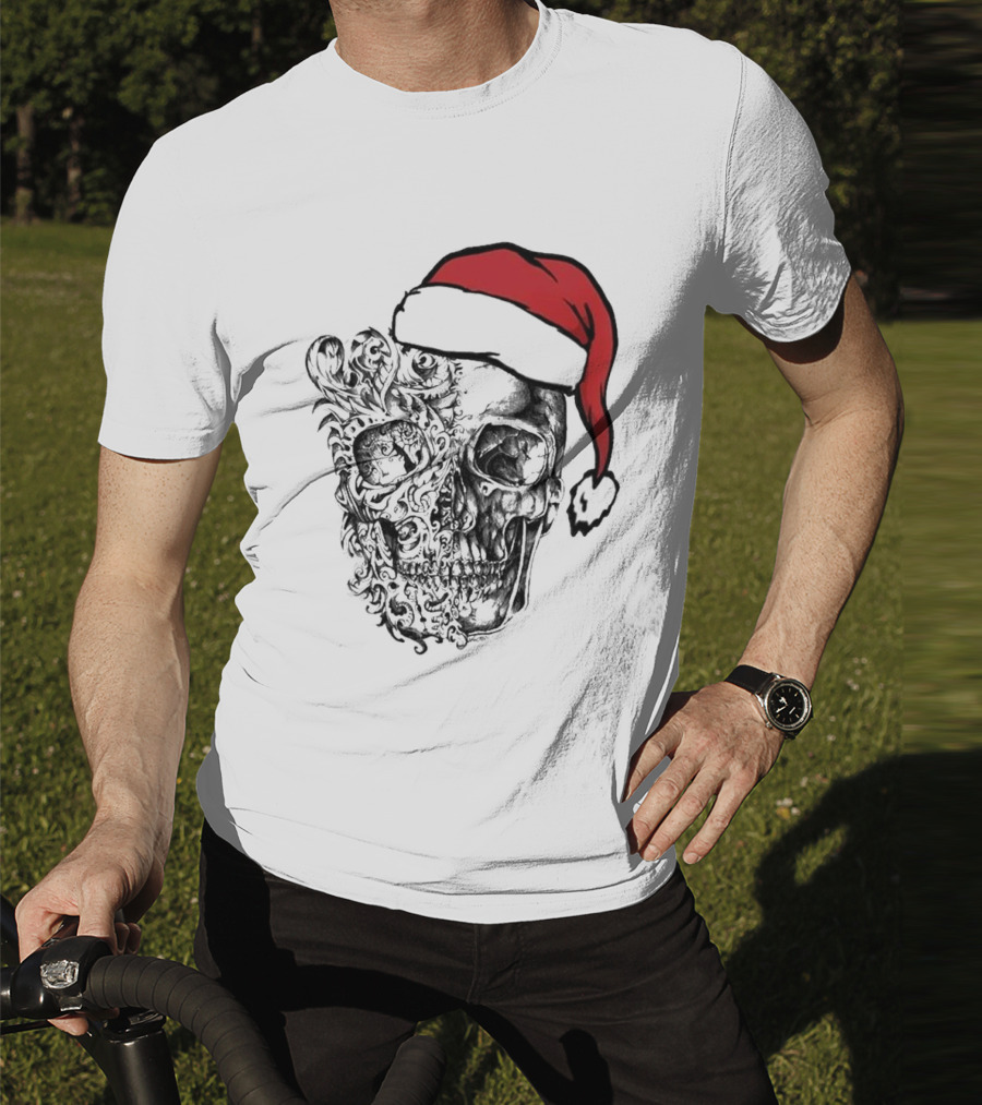 Deck The Halls With Skulls And Bodies Santa Hat Christmas Skull T-Shirt