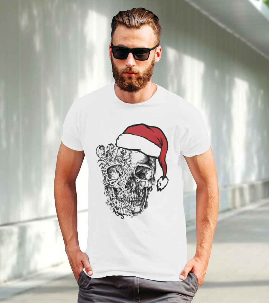 Deck The Halls With Skulls And Bodies Santa Hat Christmas Skull T-Shirt