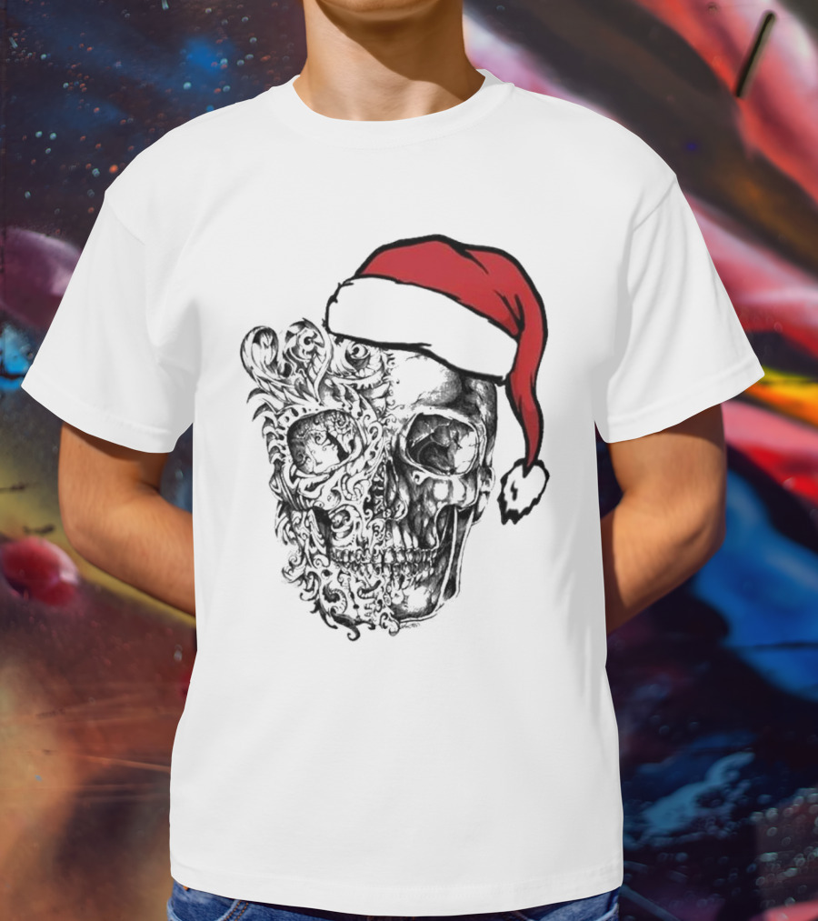 Deck The Halls With Skulls And Bodies Santa Hat Christmas Skull T-Shirt