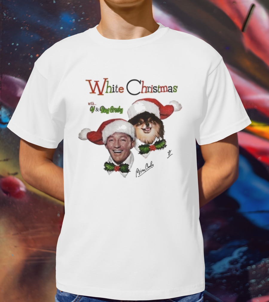 White Christmas With V And Bing Crosby Santa Hats And Holly T-Shirt