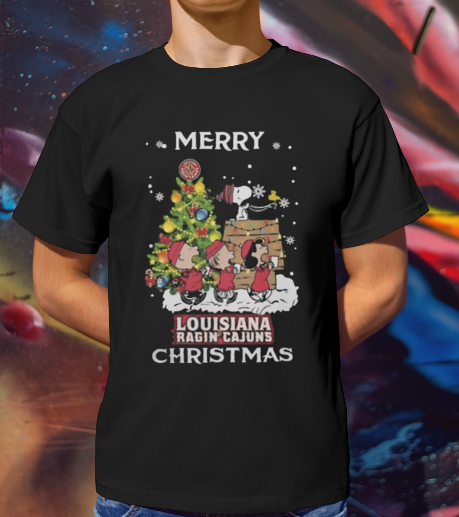 Louisiana Ragin’ Cajuns Snoopy And Friends Merry Christmas T-Shirt