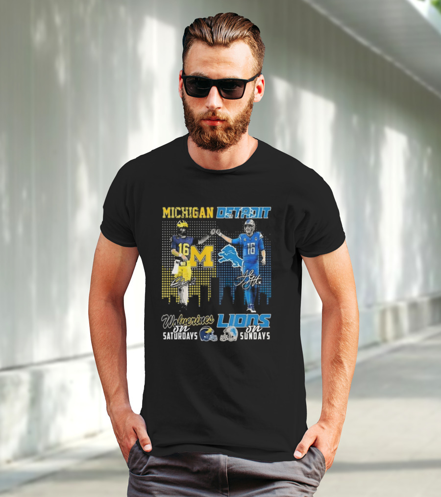 Michigan Detroit Wolverines On Saturdays Lions On Sundays T-Shirt
