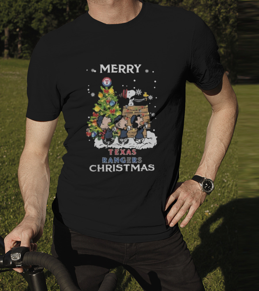 Merry Texas Rangers Snoopy And Friends Christmas T-Shirt