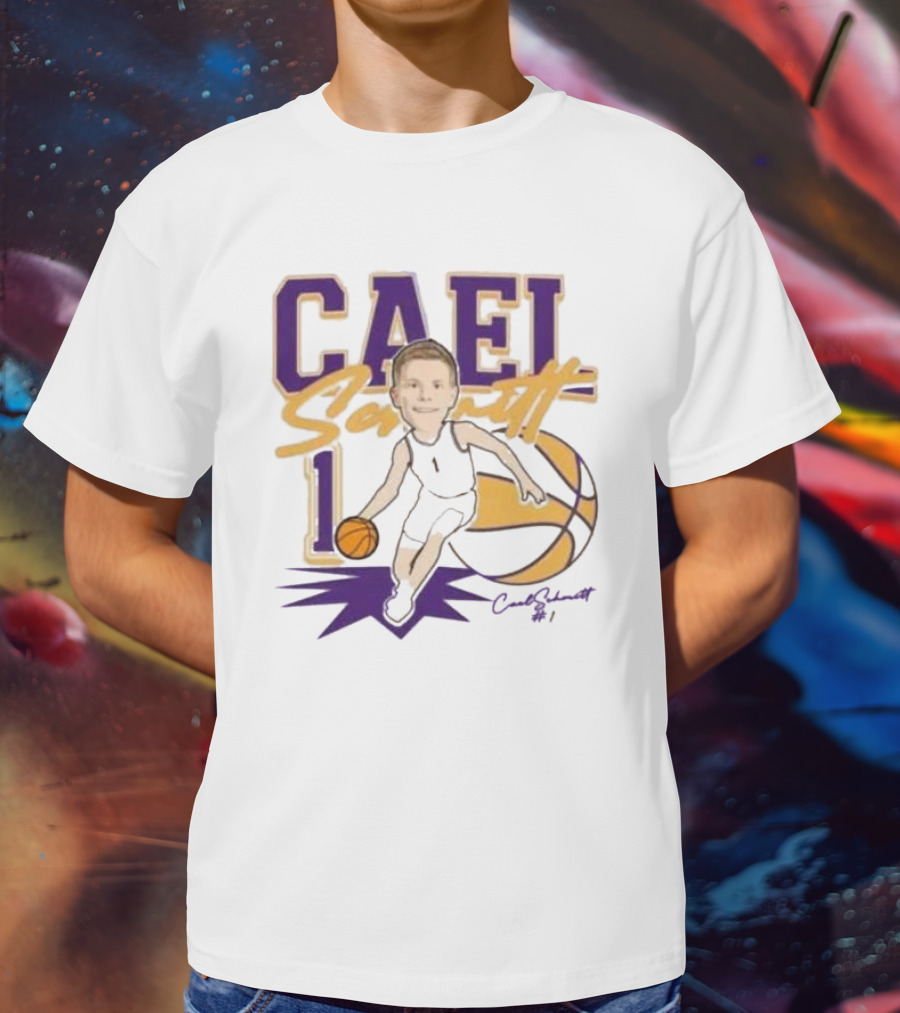 Cael Schmitt Northern Iowa Panthers Basketball Signature Cartoon Player Cael Schmitt #1 T-Shirt