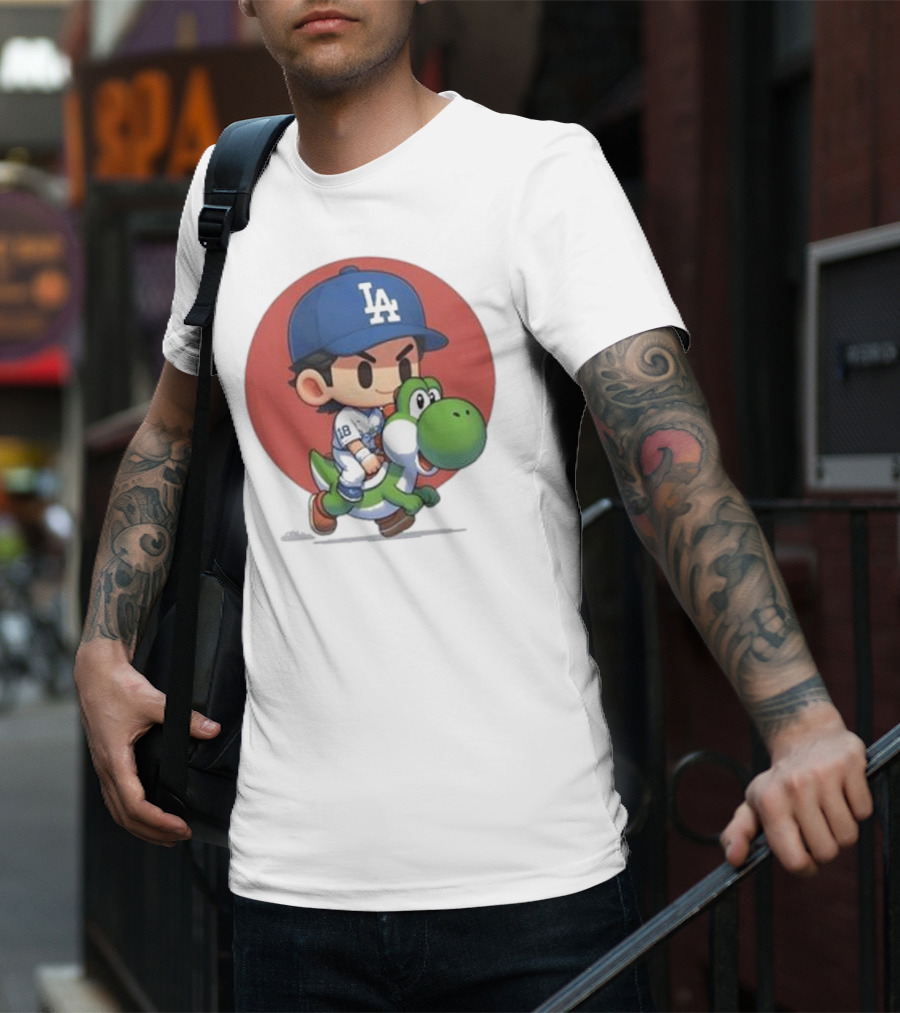 Doyers LA Riding Yoshi Yoshinobu Yamamoto Baseball Character T-Shirt