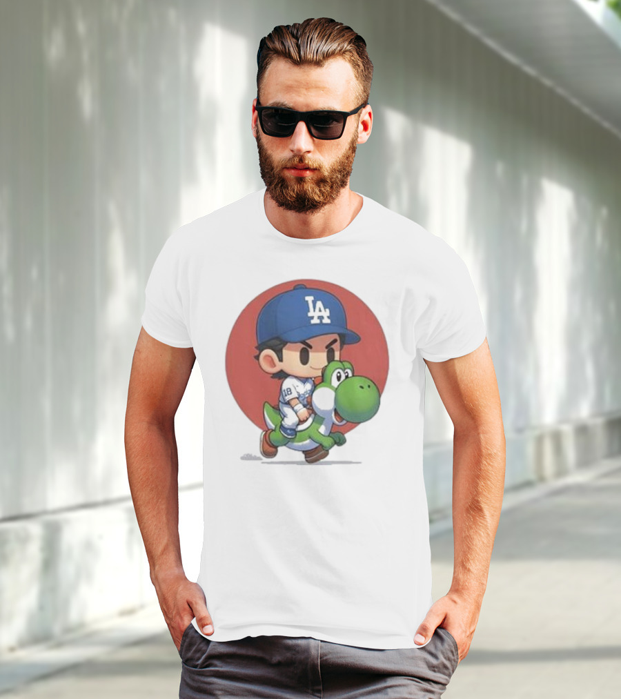 Doyers LA Riding Yoshi Yoshinobu Yamamoto Baseball Character T-Shirt
